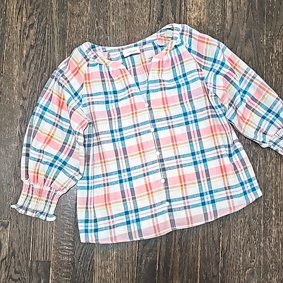 💥ANDREE by UNIT size Small plaid spring colors flannel - Picture 1 of 5